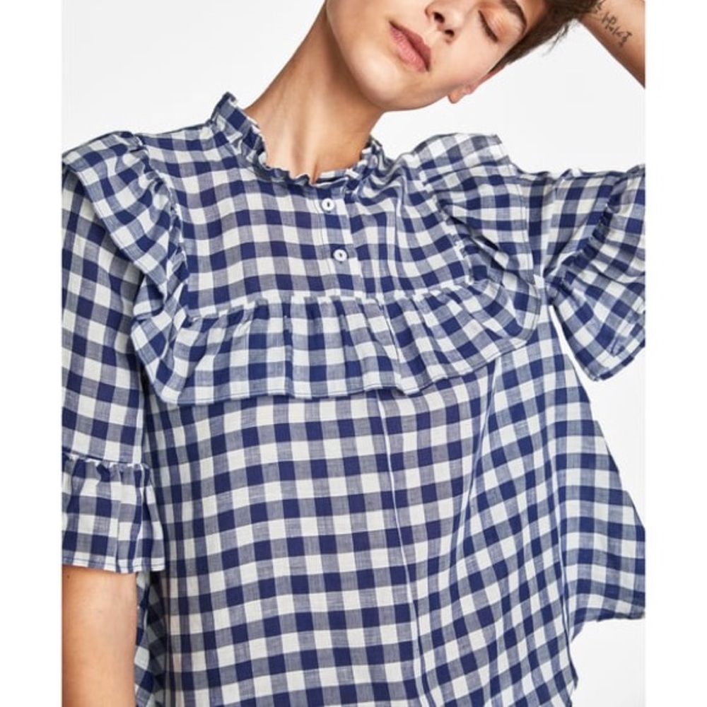 ZARA Gingham Ruffle Blouse